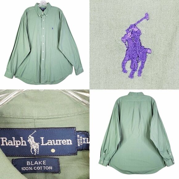 Polo Ralph Lauren Oxford Shirt Men's Size XL Solid Green LS Blake Button Down - Picture 1 of 7